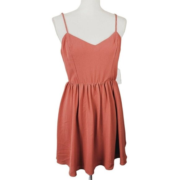 B. Darlin Summer Dress Spaghetti Straps Rusty Coral Tie Back Women's Juniors NWT - Picture 2 of 9
